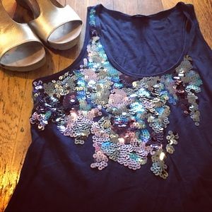 💎Express multicolored sequin, navy tank💎